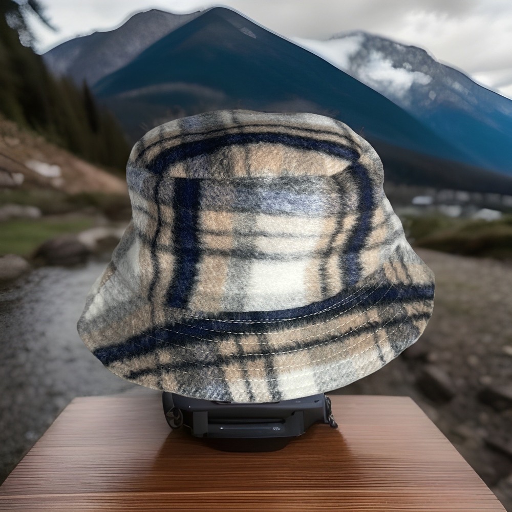 Time and Tru Women's Blues & Tan Plaid Reversible To Tan Corduroy Bucket Hat